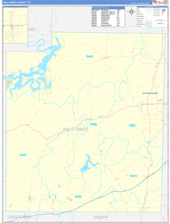 Palo Pinto County, TX Wall Map Zip Code Basic Style 2024